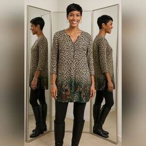 Boho 2XL Chic Animal Print Art To Wear Tunic Soft Stretch Pullover Top New